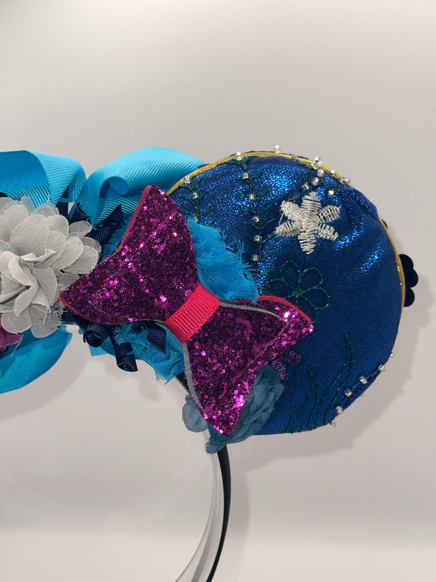 Blue & Purple Floral Sequin Flower Crown Headband