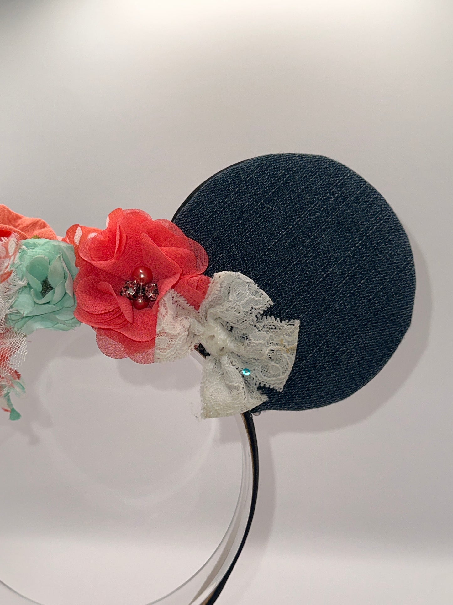 Denim, Coral, & Mint Flower Crown Headband