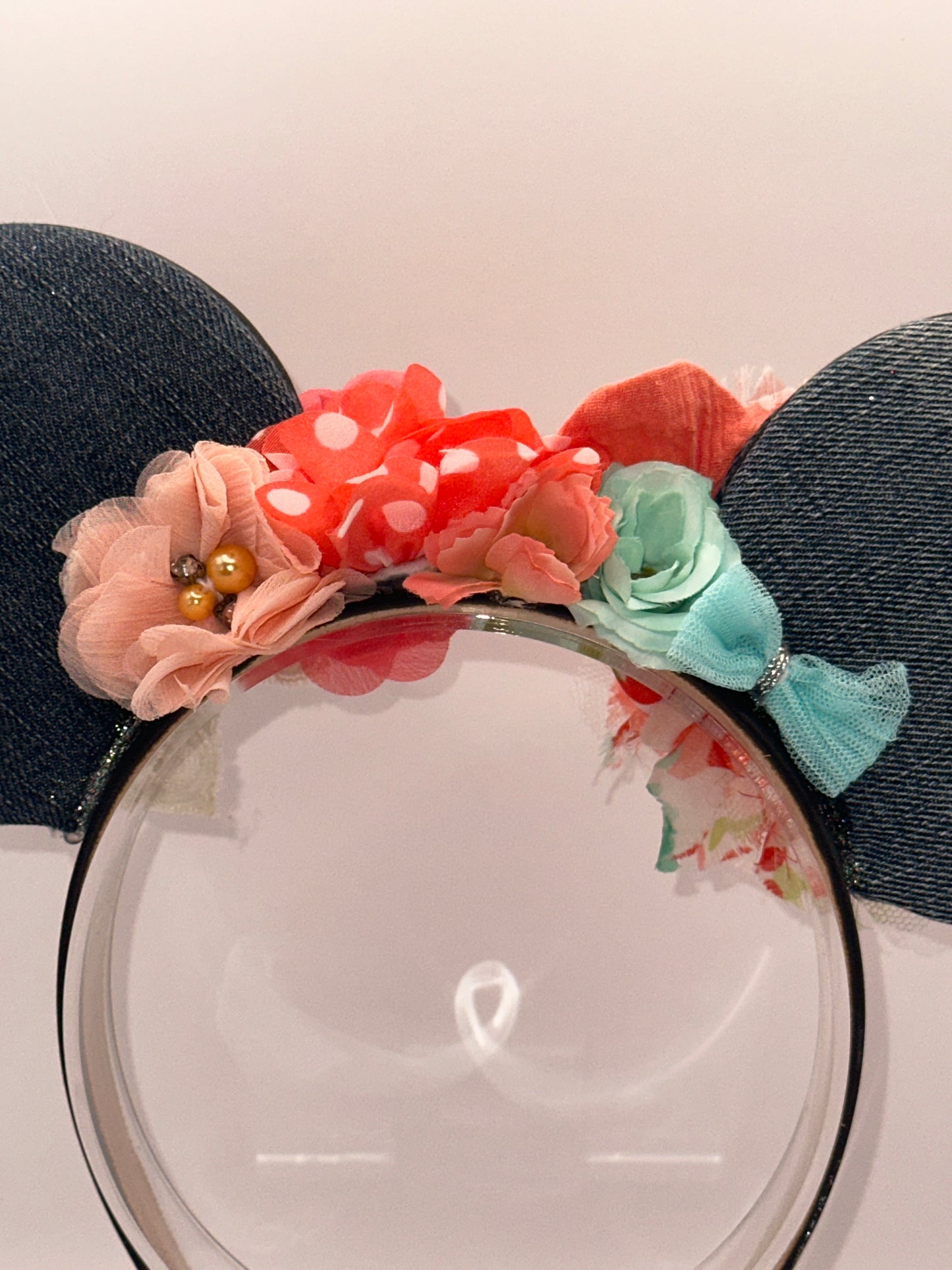 Denim, Coral, & Mint Flower Crown Headband