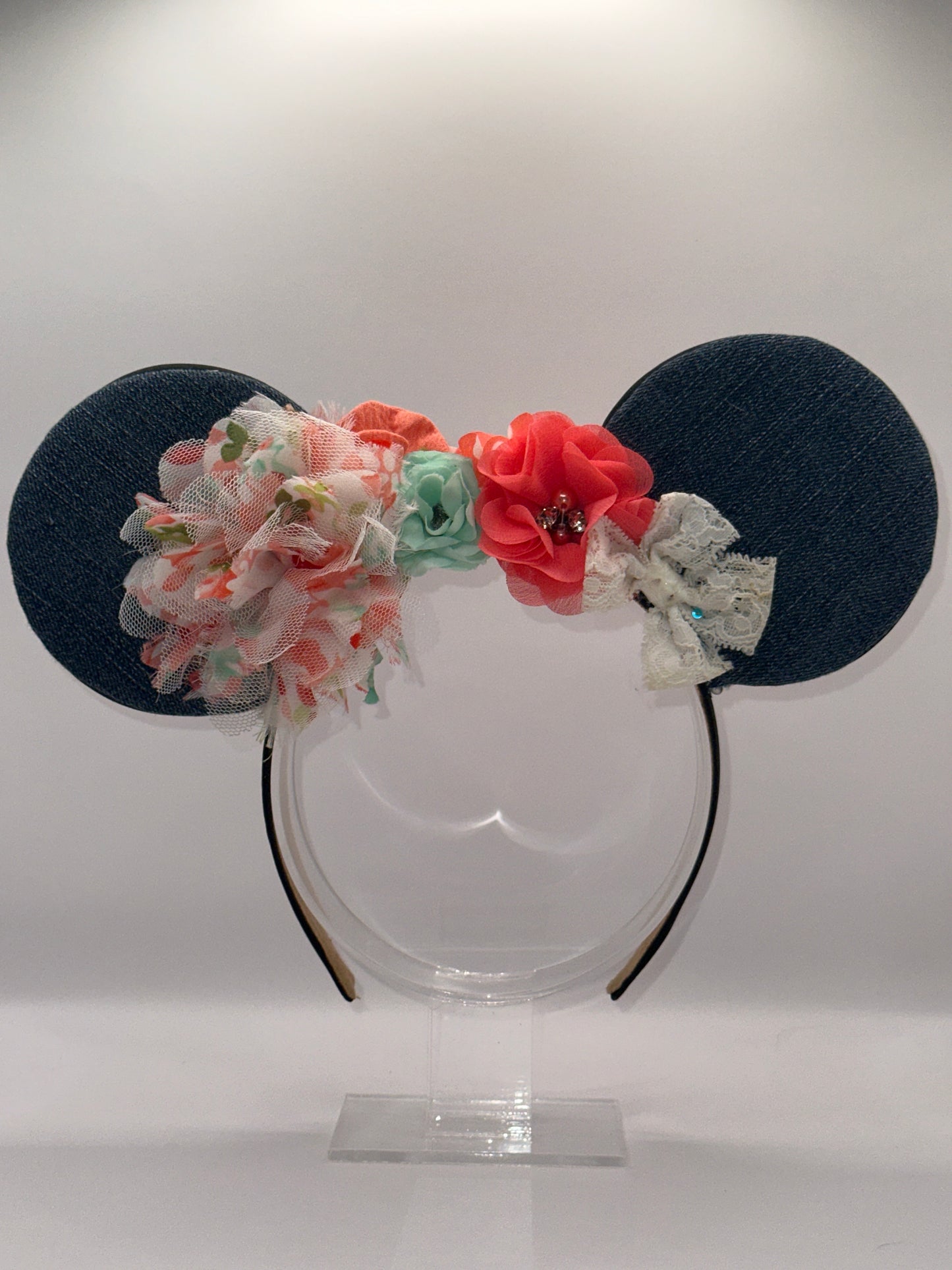 Denim, Coral, & Mint Flower Crown Headband