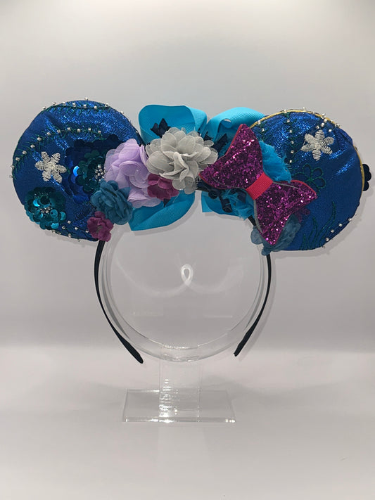 Blue & Purple Floral Sequin Flower Crown Headband