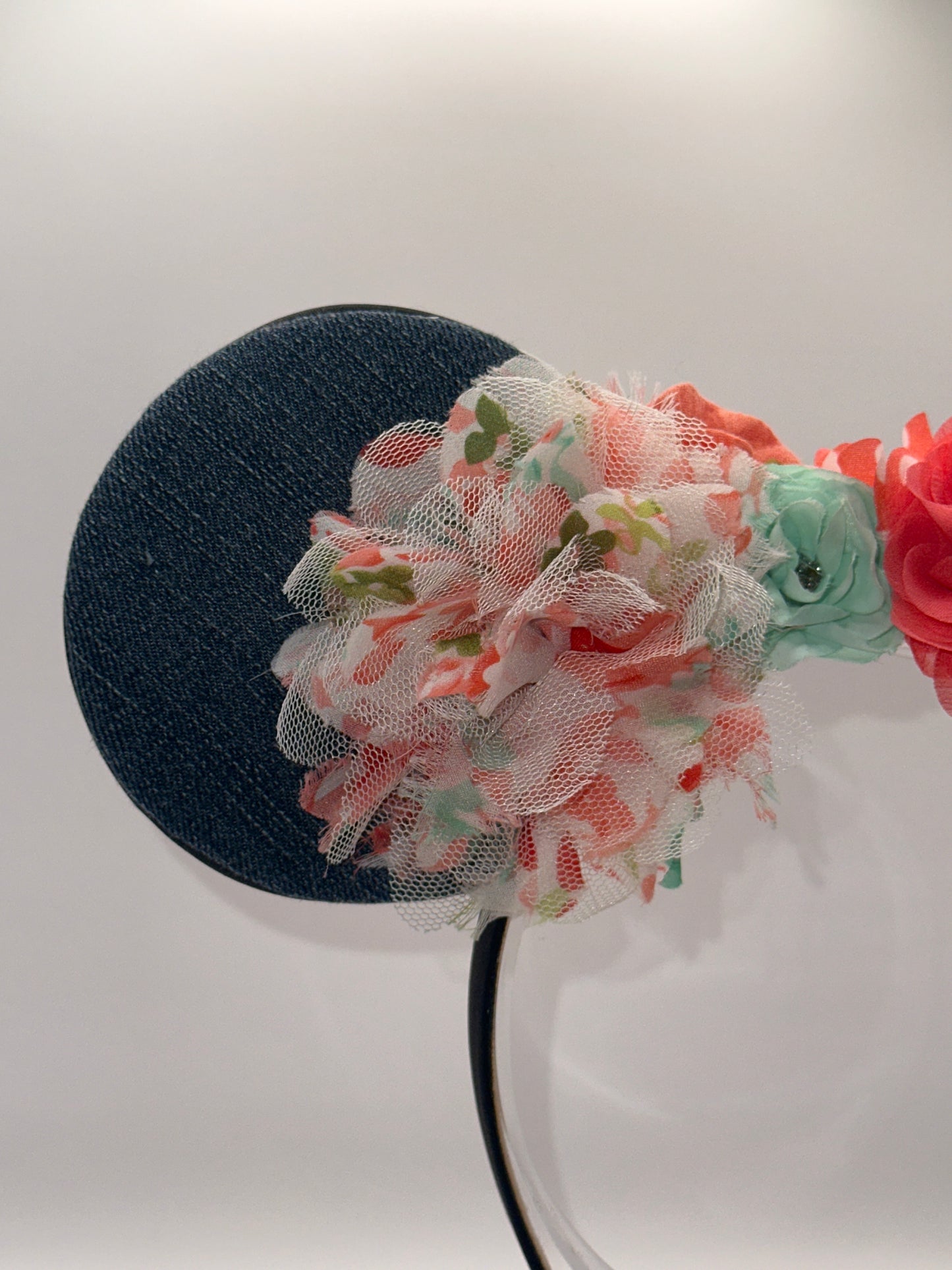 Denim, Coral, & Mint Flower Crown Headband